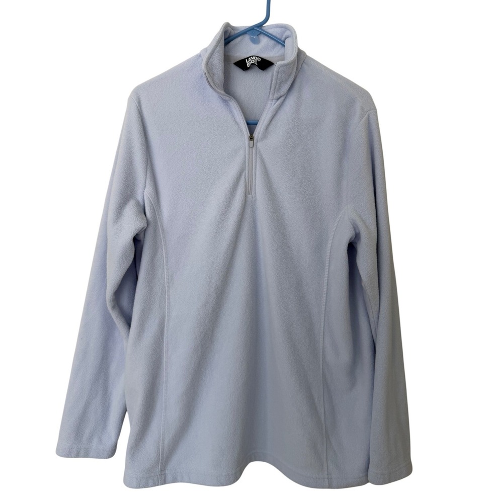 Lands End Womens L 14-16 Light Blue Fleece Quarter Zip Pullover 502945